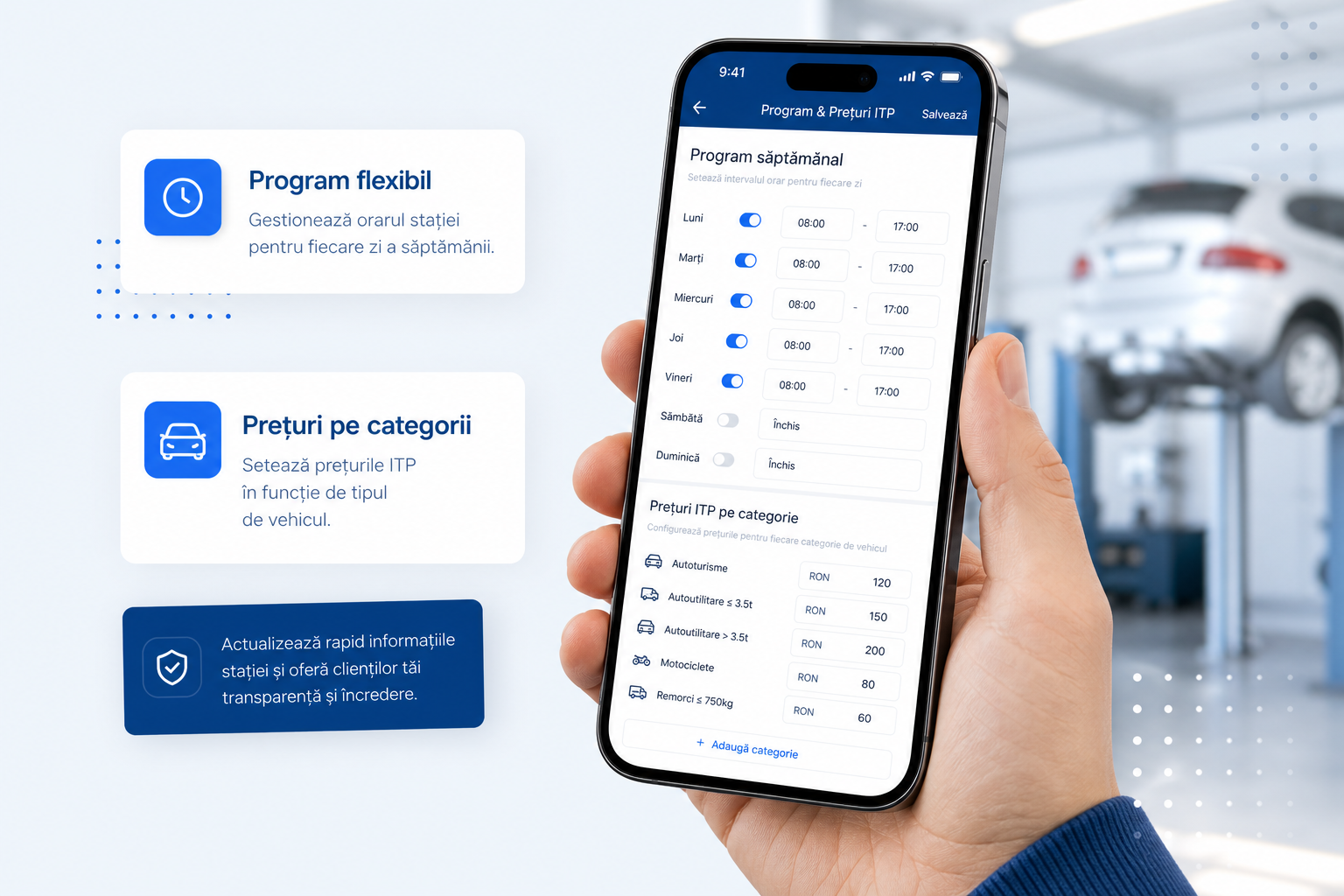 Editare program și prețuri ITP din aplicație
